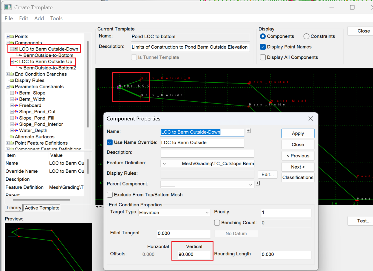 Pond - LOC target elevations